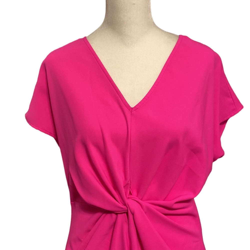 LOVE RICHE hot pink front knot tie cocktail dress size med - Picture 2 of 10